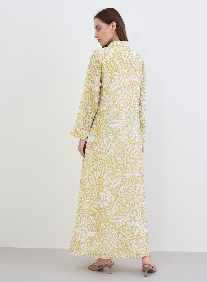 Amirah Women Yellow Floral Printed Collared Jalabiya - Image 4